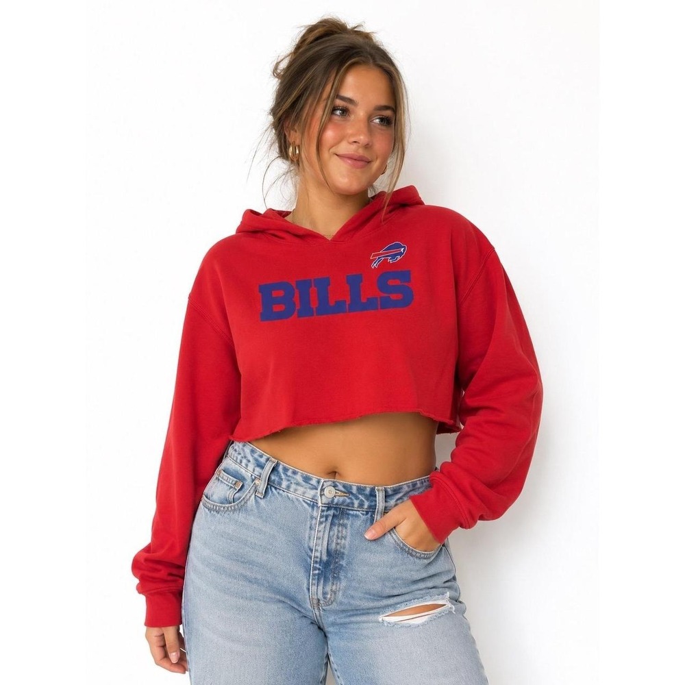 NFL Teens Apparel, Buffalo Bills Red Cropped Hoodie (XL)